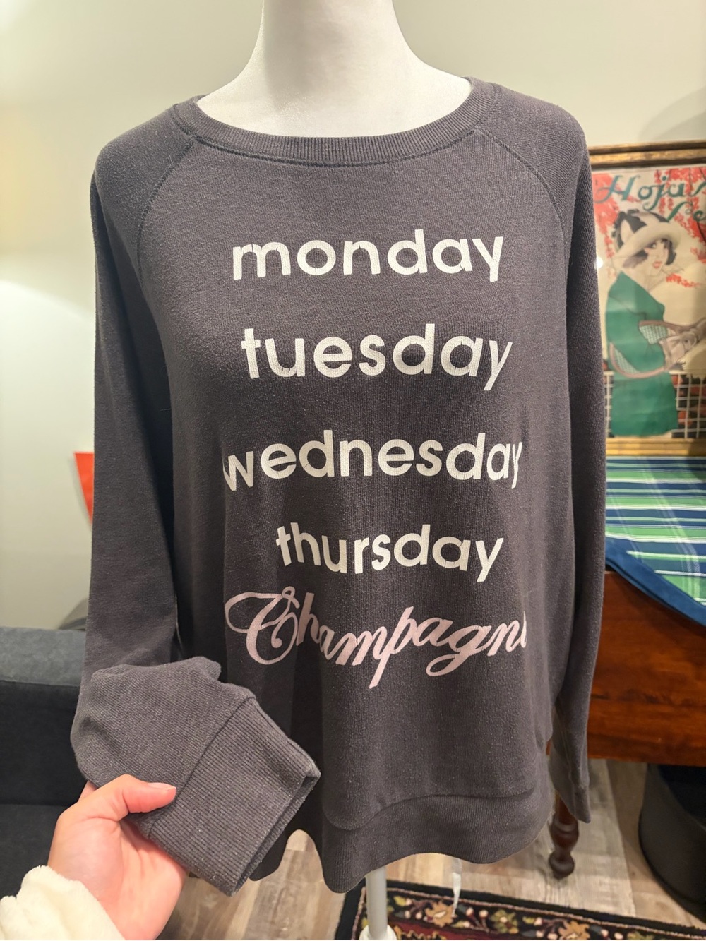 Junk Food Clothing Gray Crewneck Sweater with Pink Script